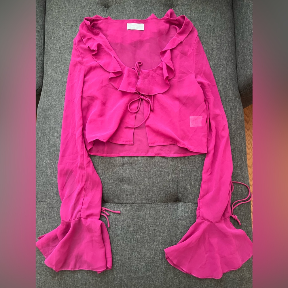 Elegant Fuchsia Ruffle Tie-Front Blouse